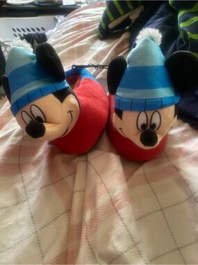 Disney Mickey Mouse Red and Blue Plush Kids Slippers